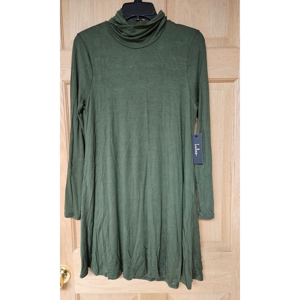 Lulus Large Olive Green Turtleneck Shift Dress New